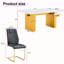 Ensemble de table et de chaises. Grande table rectangulaire moderne avec plateau en verre à motif de 0,4 pouce et grands pieds de table en panneau de fibres à densité moyenne. Comprend des chaises avec des sièges rembourrés en similicuir et des pieds-467785396