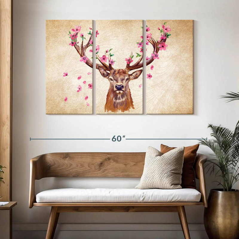 Brampt Pink Floral Deer, 32" H x 50" W