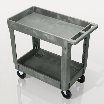 2-Shelf Utility Cart On Wheels, Plastic Rolling Tool Cart Service Cart For Warehouse Workshop Garage