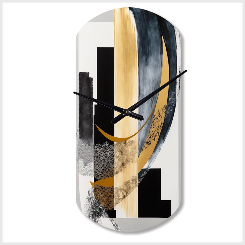 Glam Art Deco Abstract I - horloge murale cylindrique abstraite, horloge asymétrique noire, Grand