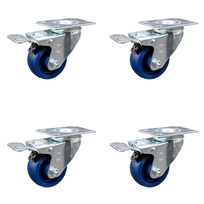 3 Inch SS Solid Polyurethane Top Plate Caster Set Total Lock Brake SCC