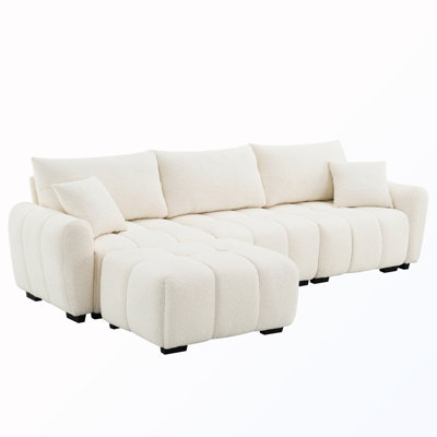 Upholstered L-Shape Sectional Sofa with Movable Ottoman