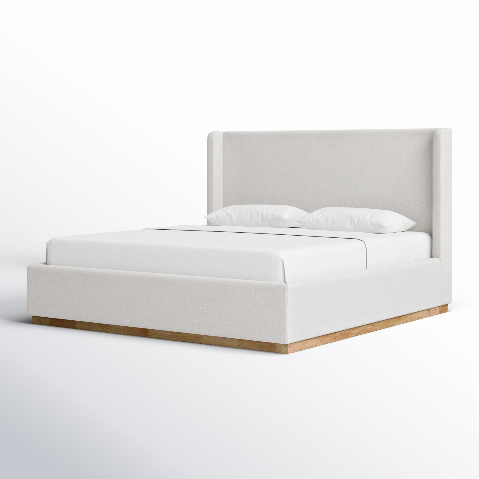 Upholstered Panel Bed, King, Cream Linen Textured Fabric