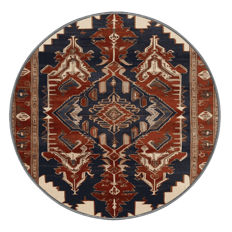 Machine Washable Persian Brown Area Rug, Round 8'