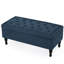 Rangement - Confortable, tissu bleu marine avec pieds en bois foncé fuchsia