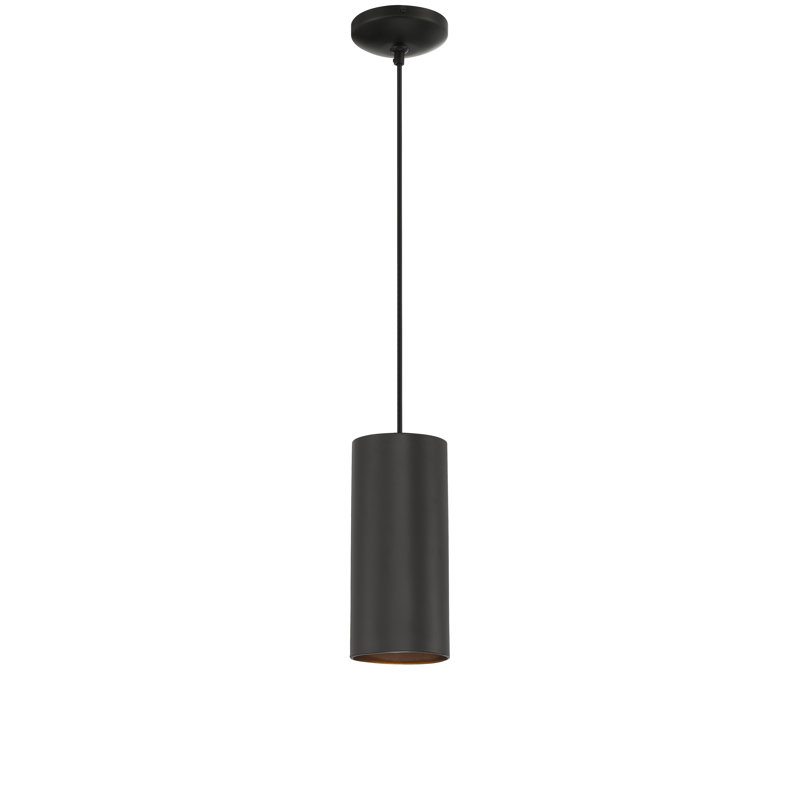 Luminaire suspendu cylindrique simple à 1 lumière Courter, Noir mat, H 10,5 po x l 6 po x P 6 po, DEL remplaçable