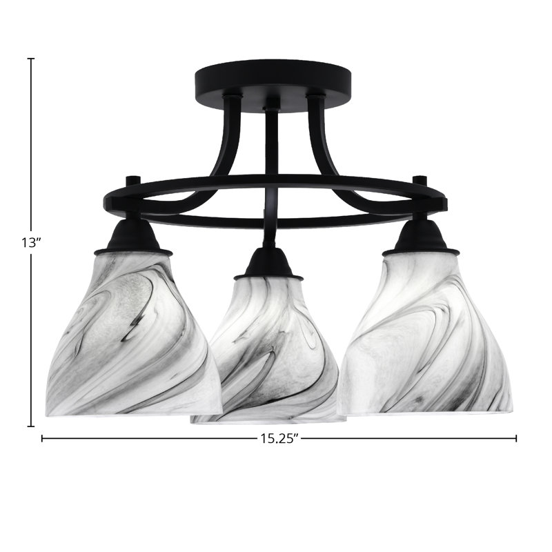 Paramount 3 Light Semi-Flush Shown In Matte Black Finish With 6.25" Onyx Swirl Glass