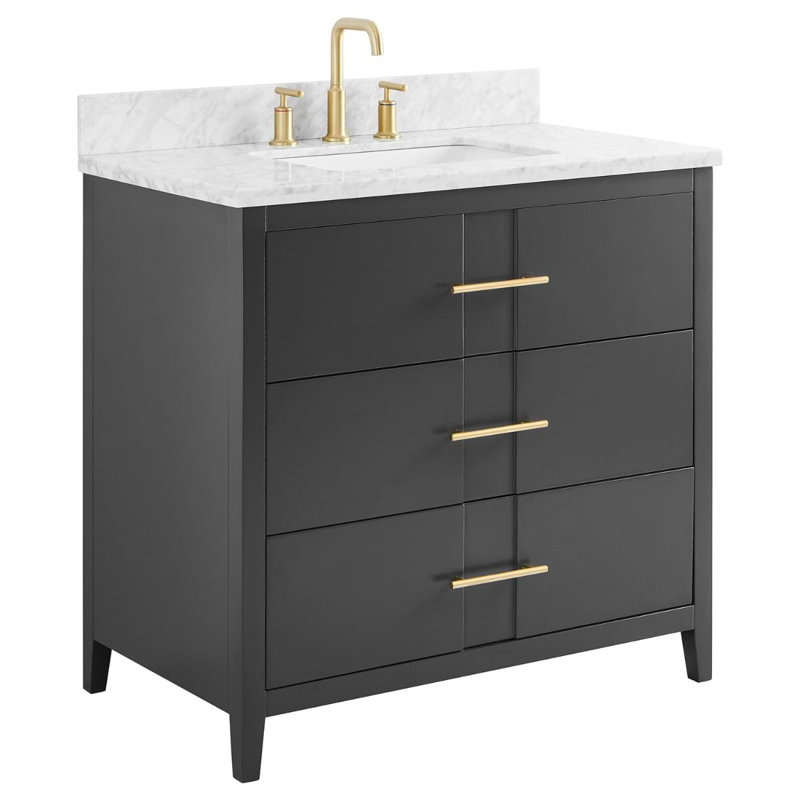 Iconic 36" Freestanding Standard Single Bathroom Vanity with Top, Gold, Black