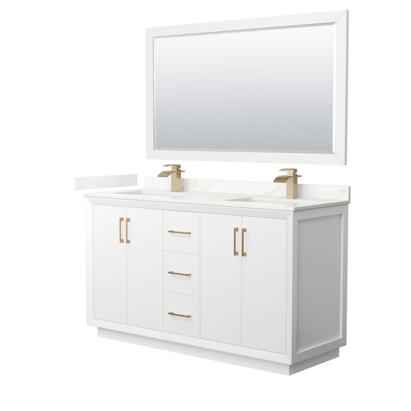 Strada 60'' W Double Vanity, Giotto Quartz, White, Matte Black