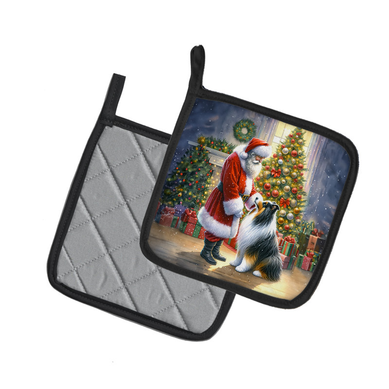 Collie et père Noël paire de poignées