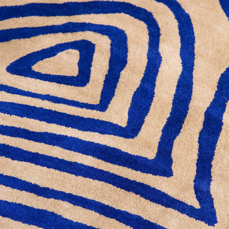 Handmade Blue and Beige Wool Abstract Rectangular Rug
