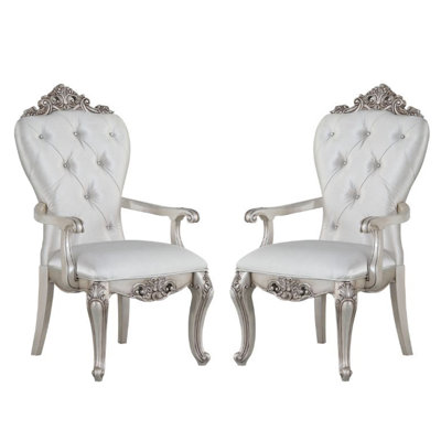 Set Of 2 Upholstered Arm Chair In Cream And Antique White Finish