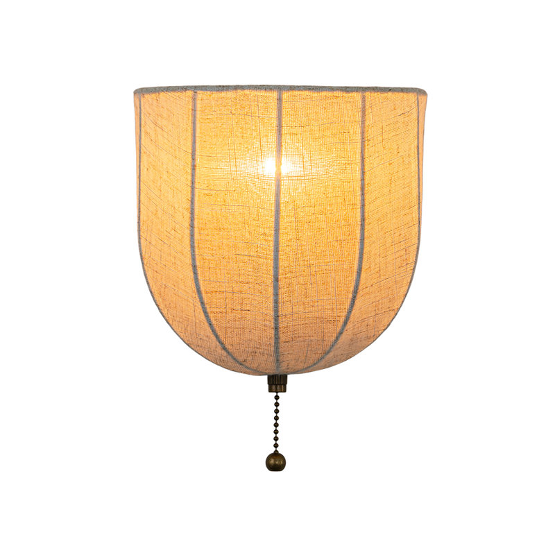 1 - Light Retro Pull Chain Semi Circular Linen Wall Sconce