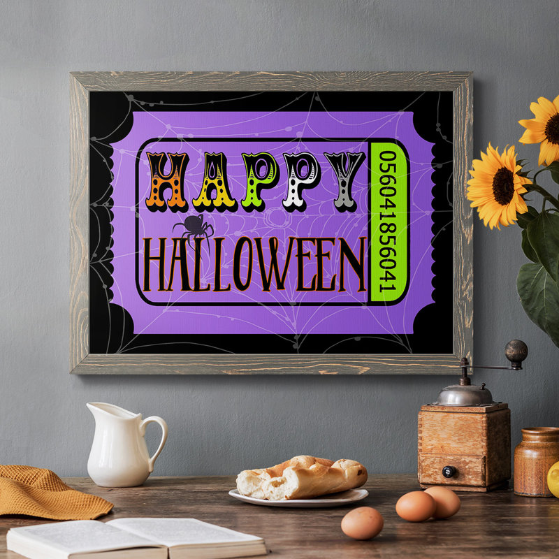 "Happy Halloween Billet", art textuel sur toile, Gris, H 28 po x l 42 po x P 1,5 po