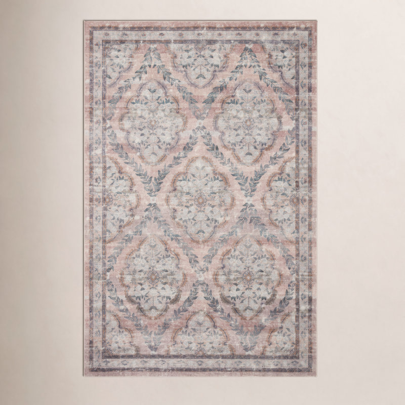 Rifle Paper Co. x Loloi Courtyard Blush Area Rug feat. CloudPile, Rectangle 2' x 5'