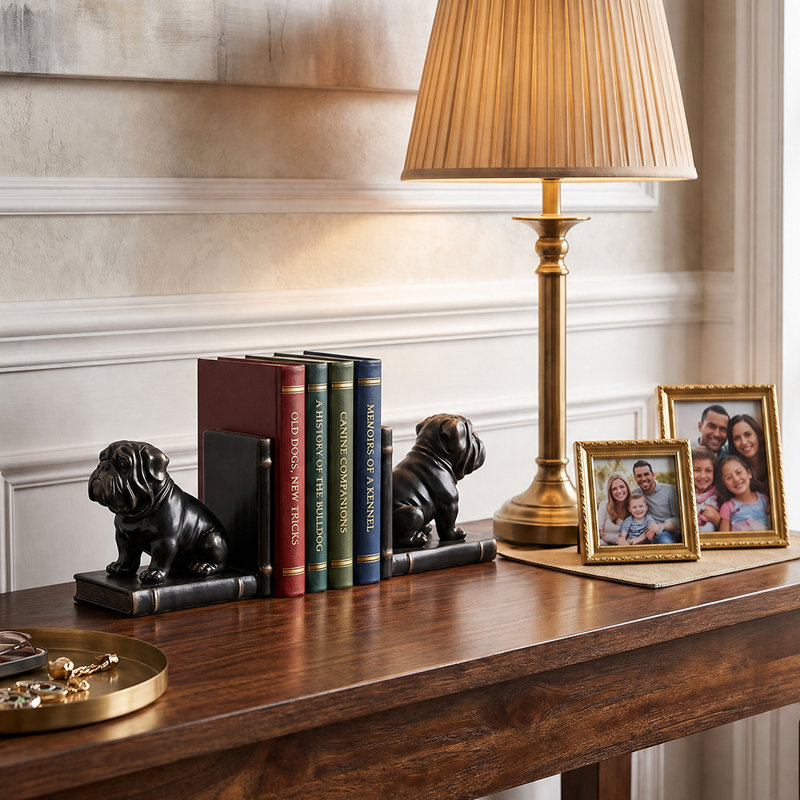 Ensemble de 2 serre-livres en résine Shar Pei en bronze antique, Gold