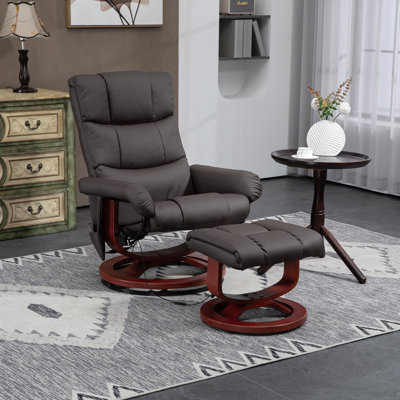 Fauteuil inclinable avec repose-pieds, fauteuil inclinable électrique en similicuir avec 10 points de vibration et 5 modes de massage, fauteuil inclinable avec base pivotante en bois, télécommande et poche latérale, gris
