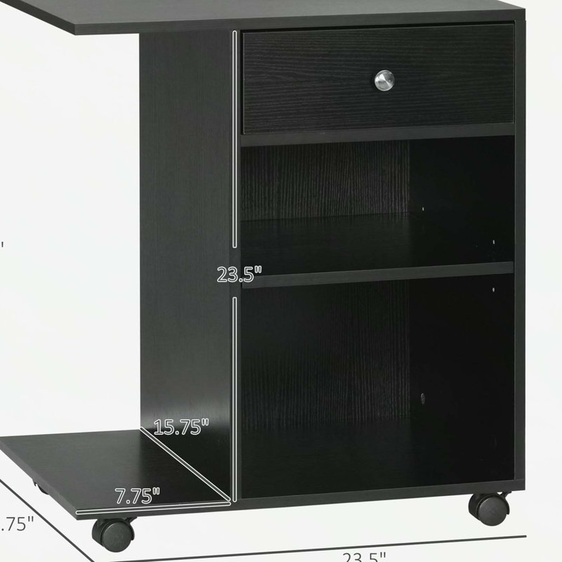 Bureau d'imprimante Vinsetto, support pour chariot roulant avec roulettes et tablette réglable