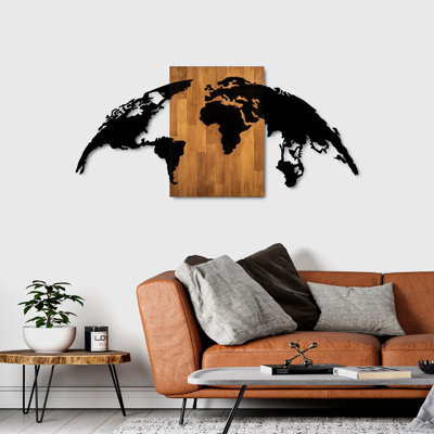 Decorative Wooden Wall Accessory, 27.6 x 59.1 inches | 100% Solid Wood (Thickness: 1.2 inches) & Metal (Thickness: 0.06 inches) | Walnut & Black Finish, Unique Texture Variations, Perfect for Stylish Home Décor