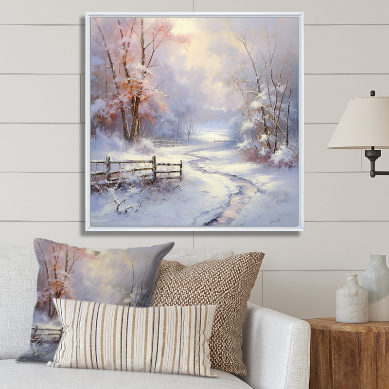 Winter's Silente River - Neige, art mural, Cadre flottant blanc, H 24 po x l 24 po x P 1 po