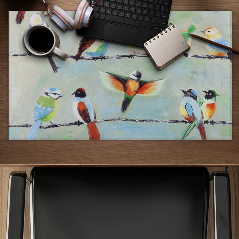 Small abstract colorful birds - 14.00"x24.25" Desk mat