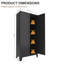 Armoire de rangement en acier noir de 155 cm (61 po) avec étagères réglables et portes doubles cintrées pour garage, buanderie ou salle à manger-1897627669