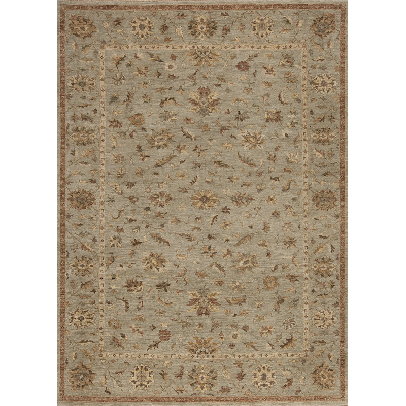 Tapis oriental sauge / beige en laine noué à la main Essence, Rectangle 8 pi x 10 pi