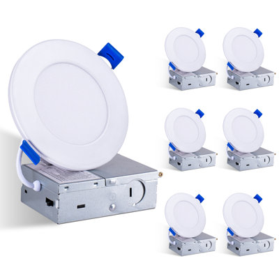 6 Pack 4 Inch White LED Recessed Light, Dimmable, 2700K-5000K 5CCT, 800LM High Brightness, 9W 120V, Ultra-Thin Canless Wafer Light