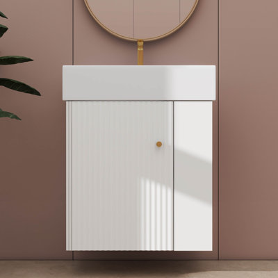 Meuble-lavabo mural de 21,6 po avec lavabo encastré à droite et rangement en céramique