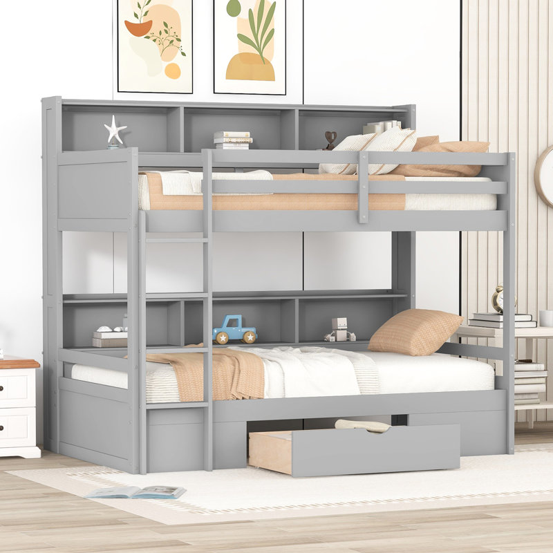 Lit superposé simple avec rangement et tablettes - Idéale pour une chambre à coucher confortable