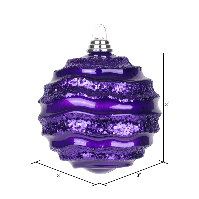 Ornement de Noël boule rayée et scintillante, H 8 po x l 8 po x P 8 po, Prune