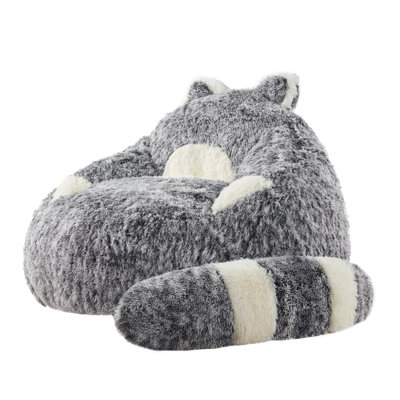 Giant Black Raccoon Compression Bean Bag With Detachable Tail, Fluffy Lazy Chair