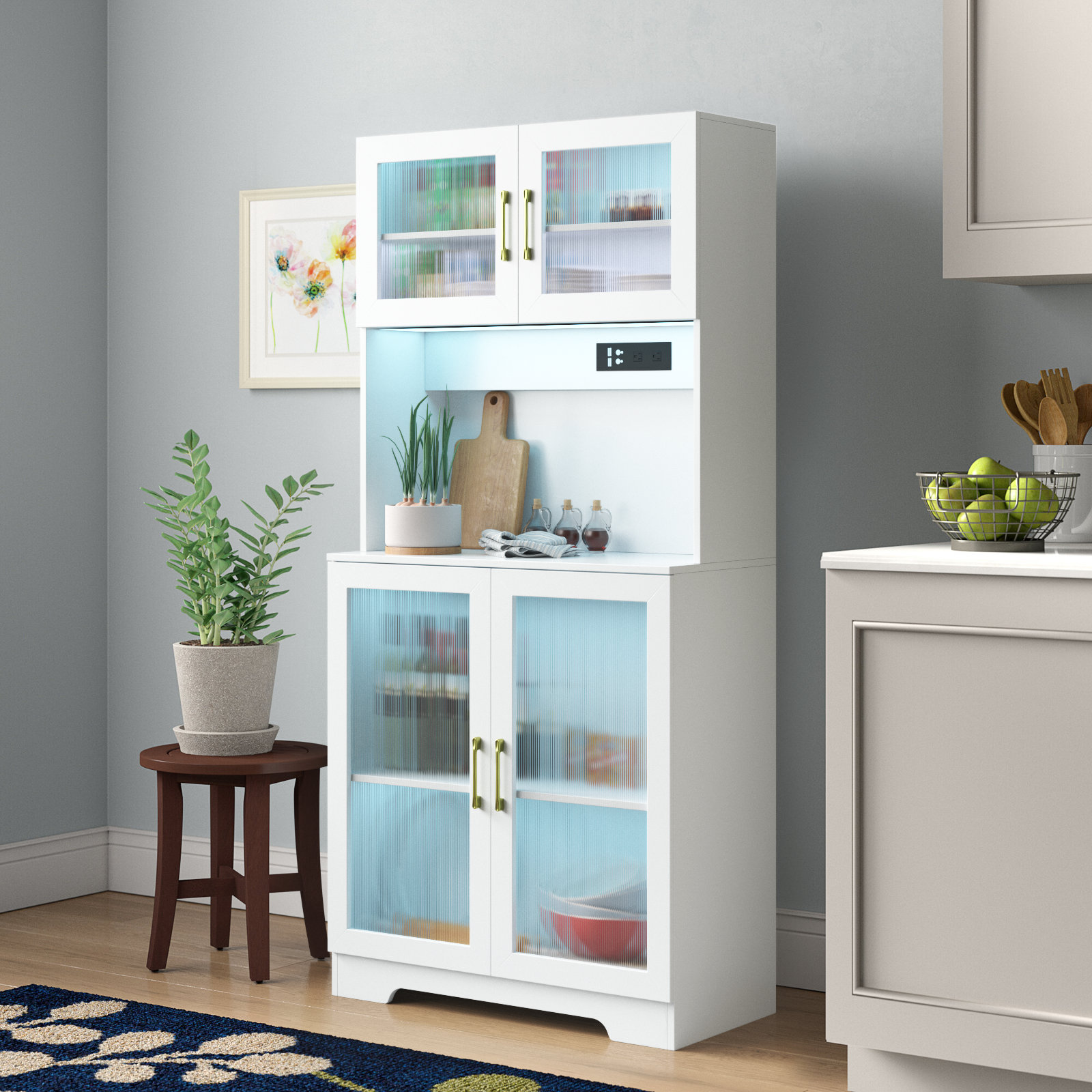 Wade Logan® Ashgan 67" Kitchen Pantry with 3 Color Led and Charging Station & Reviews | Wayfair