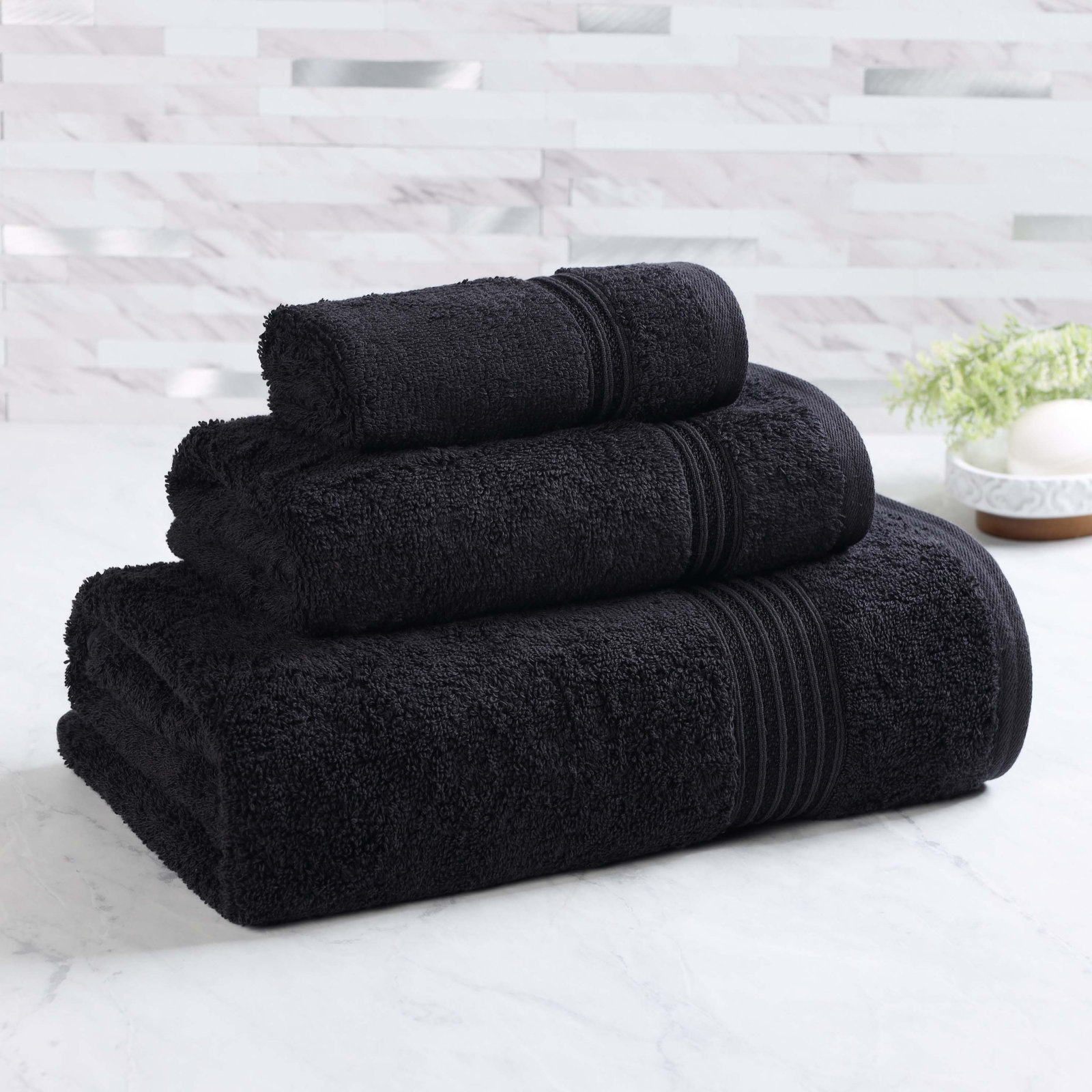Oleg 3-Piece Egyptian Cotton Towel Set, Black