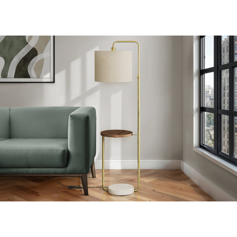 Lighting, Floor Lamp, Usb Port Included, Metal, Ivory / Cream Shade, Contemporary, Gold