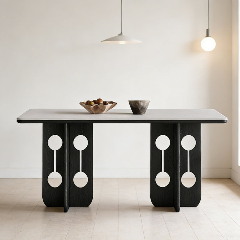 Table ronde noire en pierre frittée et chêne noir, H 29,5 po x L 70,9 po x l 35,4 po