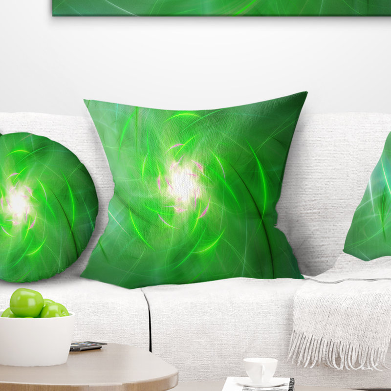 Tourbillon fractal vert clair - coussin imprimé abstrait, 18 po x 18 po, Coussin décoratif