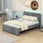 Lit plateforme tapissier en bois avec lit gigogne et tête de lit-1031538345-1031538343