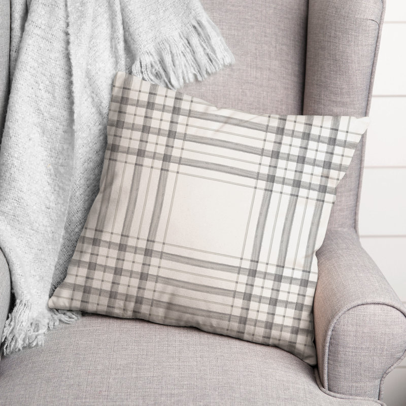 Plaid Outdoor Throw Pillow, Gray, 16" x 16"