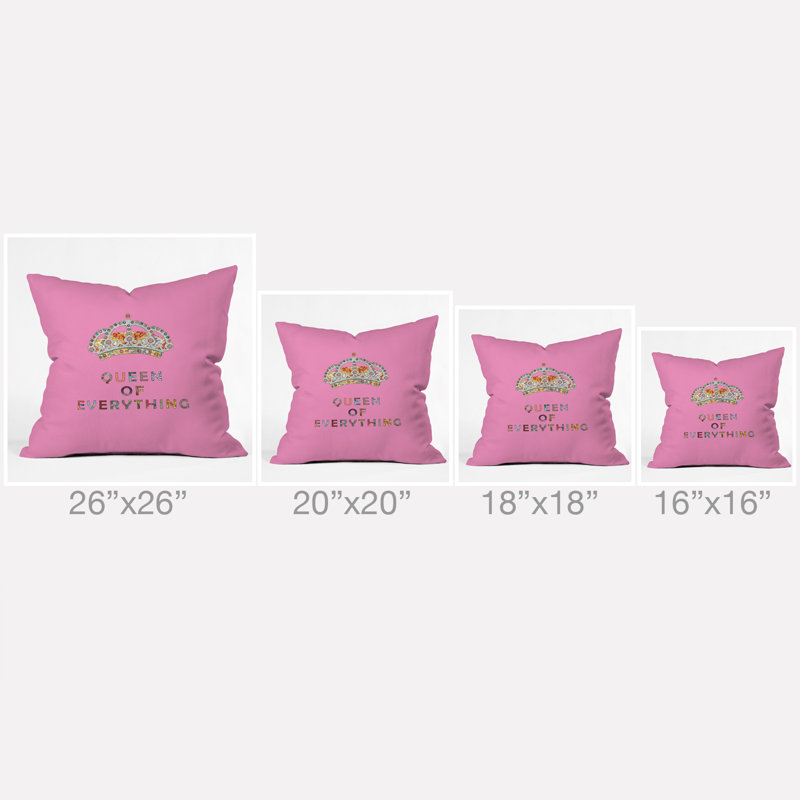 Green Queen of Everything Outdoor Square Pillow Cover & Insert, 16" x 16", Pink