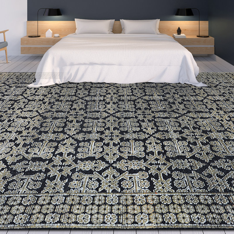 Wool Oriental Area Rug in Charcoal/Sand, Rectangle 8' x 10'