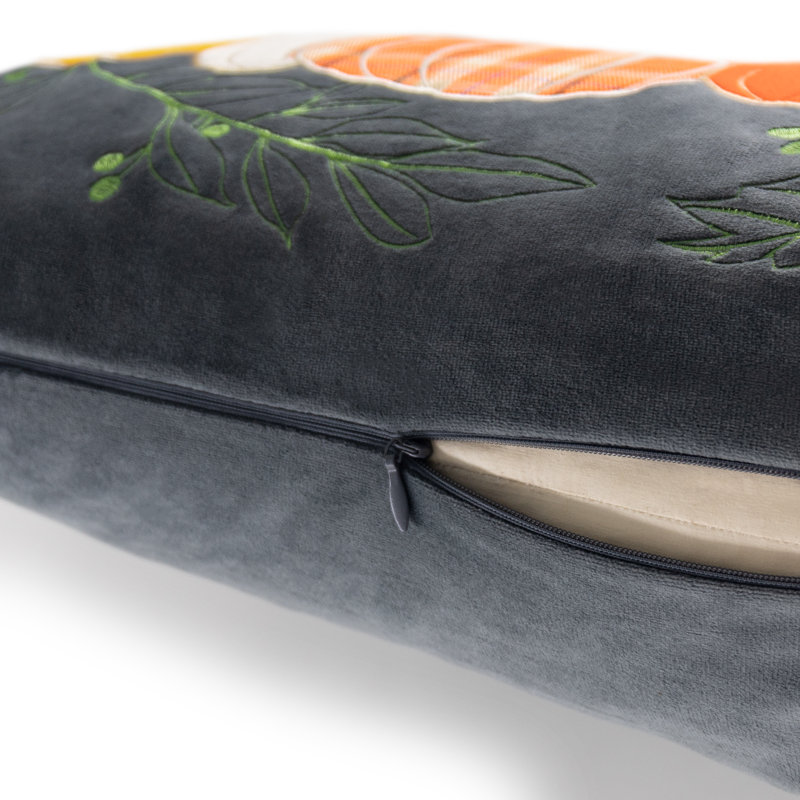 Housse de coussin en velours brodé citrouille, Rectangle 12"H x 20"W
