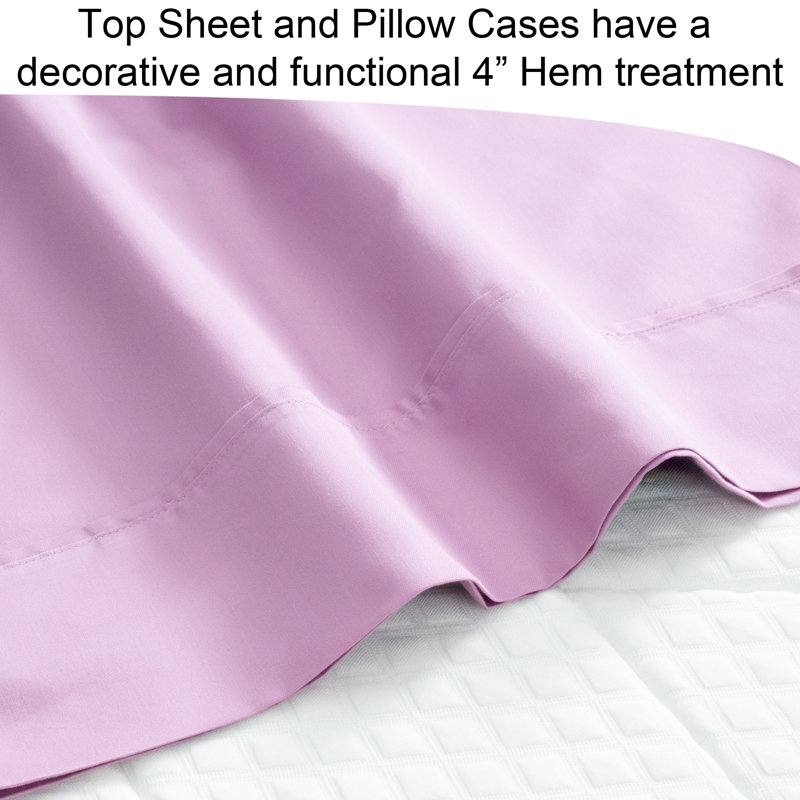 800 Thread Count Cotton Blend BedTite Tight Grip Sheet Set, Queen, Dusty Lilac