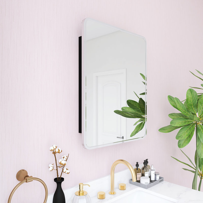 Miroir rectangulaire à pharmacie encastré ou à fixation en surface, Argent argent