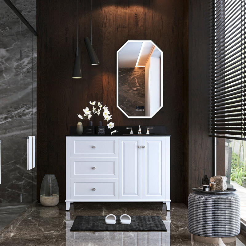 Hannah 48'' W Single Vanity, Black, White/Brushed Nickel, Right