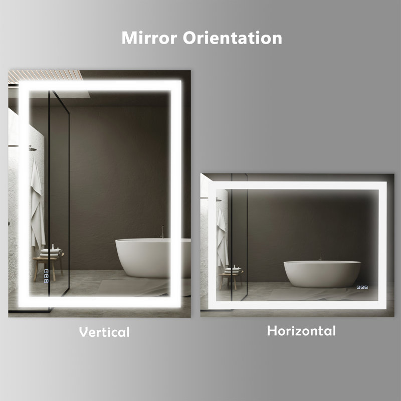 Modern Frameless Rectangular LED Lighted Bathroom Vanity Mirror with Defogger, 36" x 48"