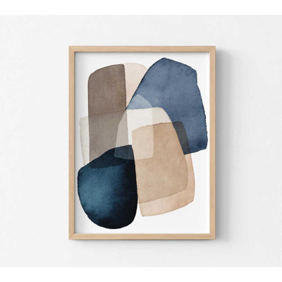 Bleu marine et formes abstraites neutres - impression d'art minimaliste moderne