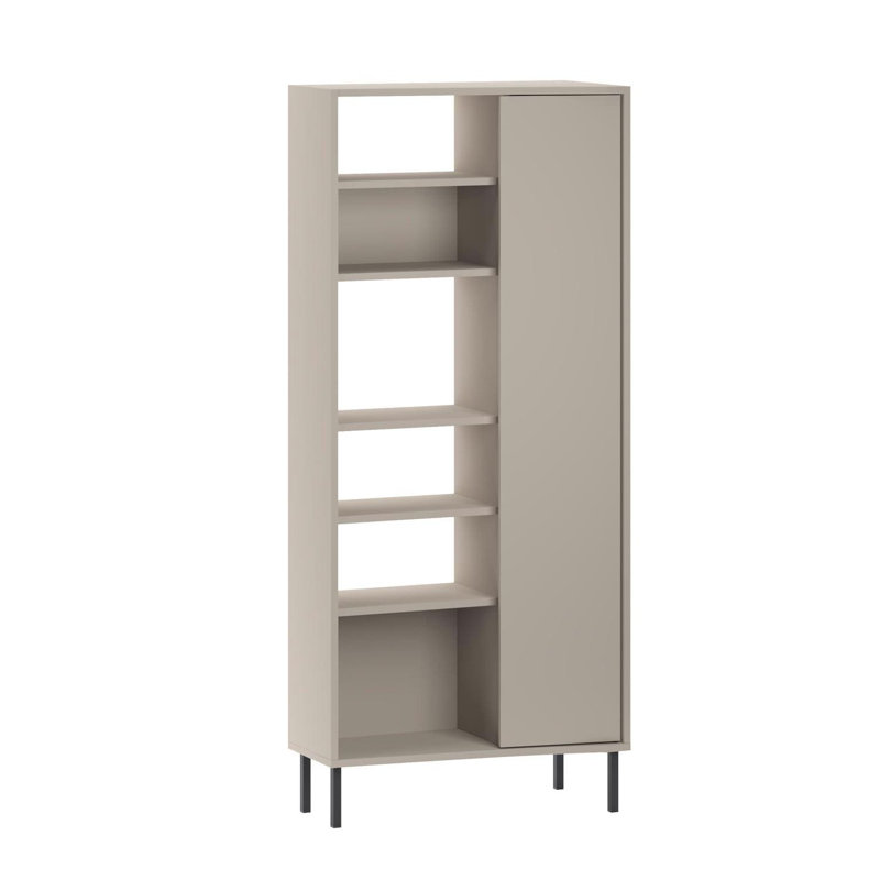 Tahereh Curved 5 Tier Tall Bookcase With 1 Door – 175.5 Cm, Brown