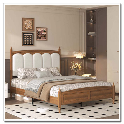 Platform Bed Frame with Upholstered Headboard