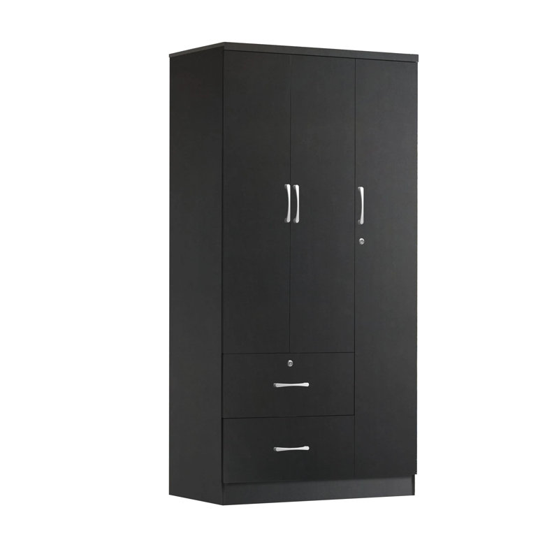 Garde-robe 3 portes / 2 tiroirs, Noir